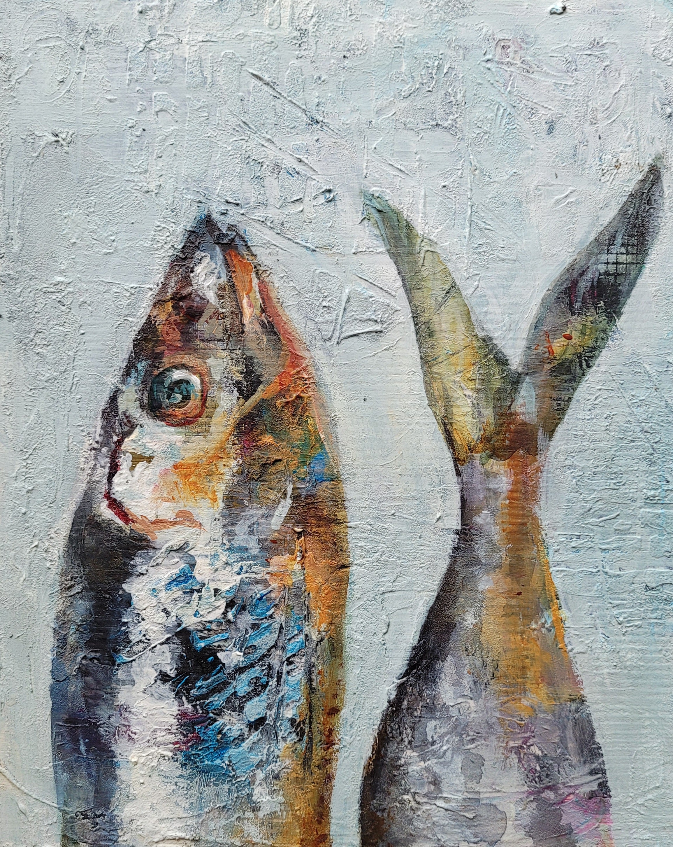 Mixed Media Fish Painting In Pieces #2 by Eclectic Studio