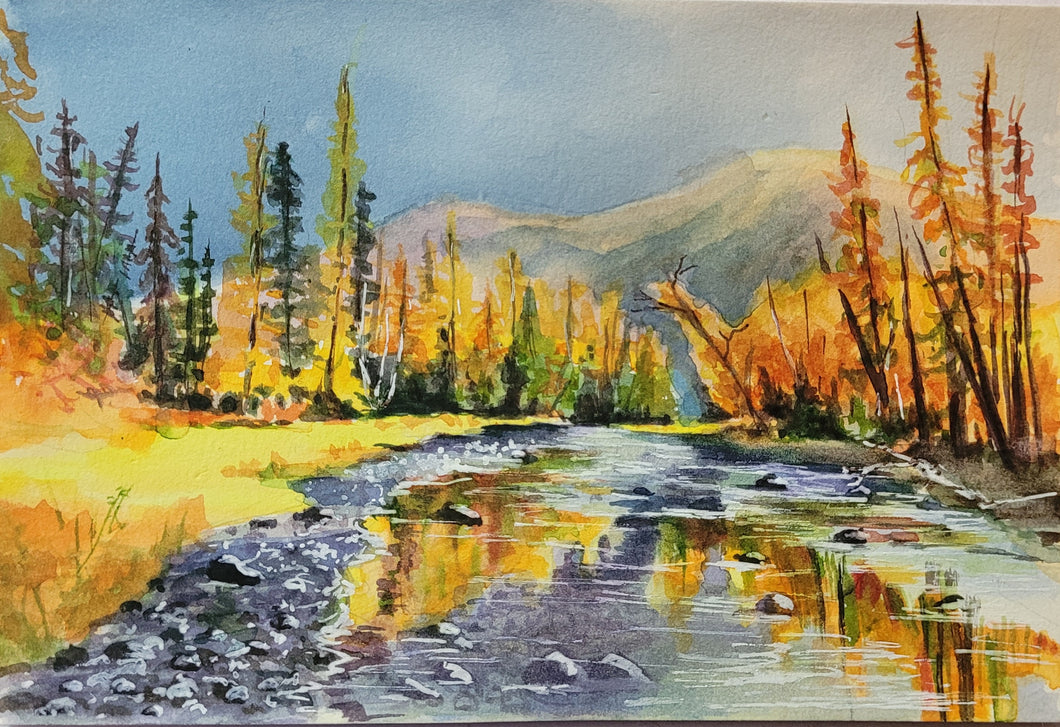 Watercolor Painting of the Moyie River in the Fall, original painting by Eclecticstudiotammy (Canada) 2021