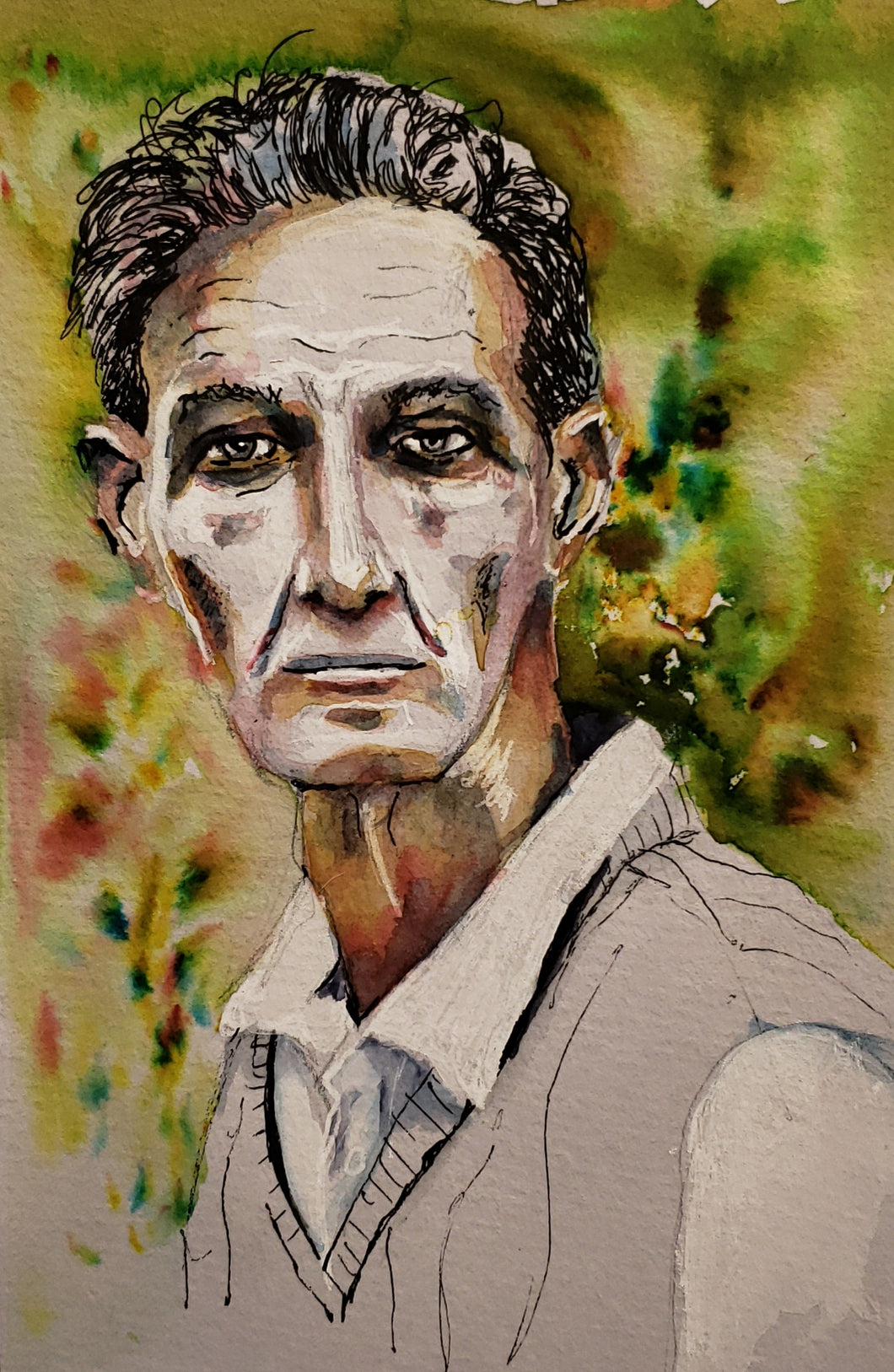 Old man, small original watercolor portrait by Eclectic Studio (Canada) 2021