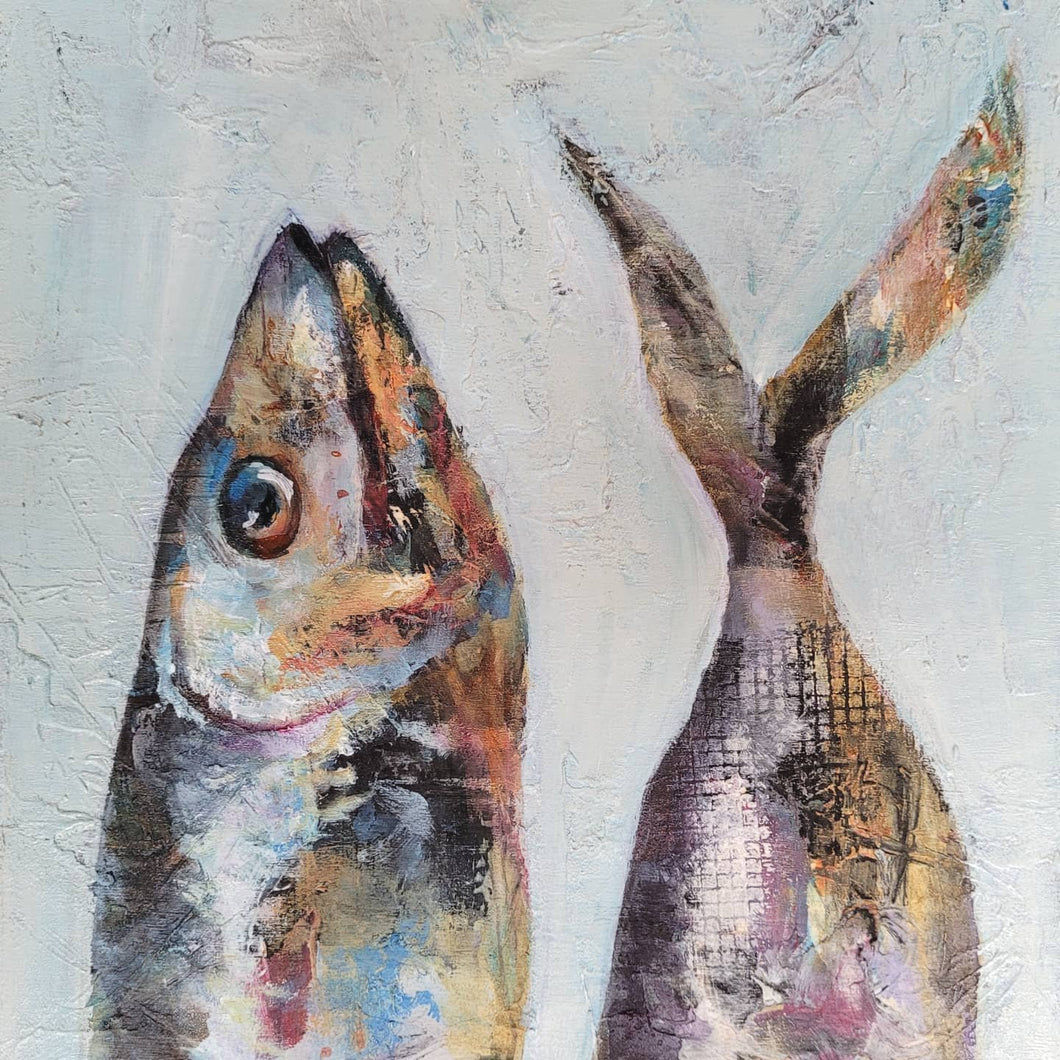 Mixed Media Abstract Fish Painting - In Pieces #1